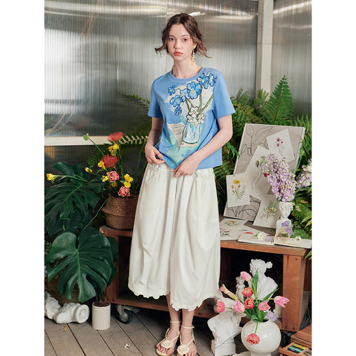 两三事 风过麦浪 2025夏季新款小清新绣花裤脚口裙裤女宽松休闲裤 商品图3