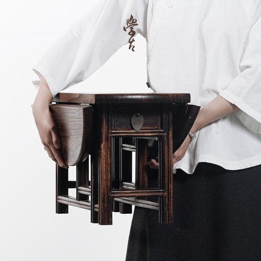 娜家便携茶馆 实木老料可折叠便携复古桌子矮茶 商品图6