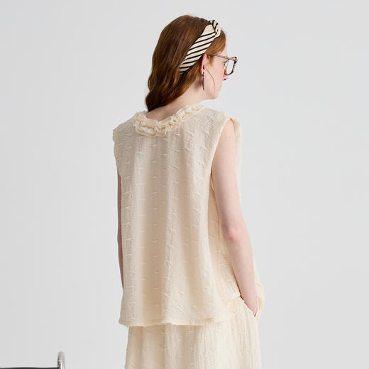 谜底衬衫无袖女2025夏季新品通勤褶皱荷叶边宽松A型上衣252MS0654 商品图2