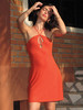 TR她热 橘子汽水 橘色针织网纱弹力镂空度假性感挂脖连衣裙 商品缩略图3