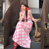 西遇格子吊带连衣裙女夏季新款粉色a字收腰v领法式长裙SS050543 商品缩略图3