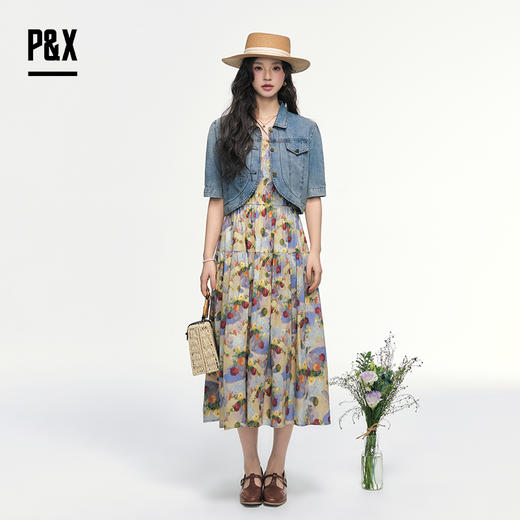 P&X设计师女装 夏季法式复古碎花油画感套装长裙 825214092 花色 商品图2