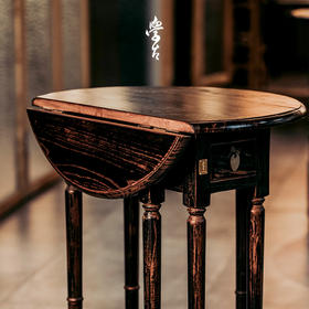娜家中圆桌 中式仿古漆榫卯结构可折叠一桌四凳