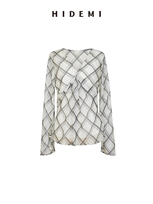 HIDEMI “我们做印花 ”系列原创手绘格纹清透薄纱缎上衣半裙套装 商品图9