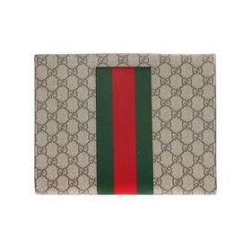 GUCCI古驰 复古老花Logo条纹织带 帆布 手拿包 常规 男款 米色