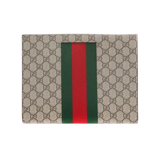 GUCCI古驰 复古老花Logo条纹织带 帆布 手拿包 常规 男款 米色 商品图0