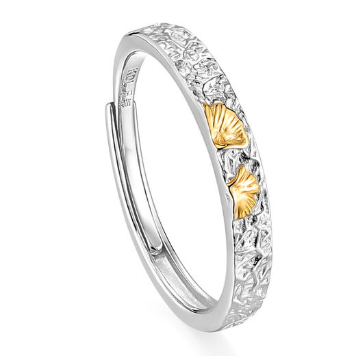 卡蒂罗/KADER【足银999】 卡蒂罗KADER 流光银杏情侣对戒 碎冰冰三生有杏原创设计简约冰川纹理感可调节素圈一对 时尚百搭通勤 999足银 戒指 男女同款情侣款 商品图2