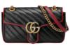 GUCCI古驰 GG Marmont系列 马蒙金标Logo拼色饰边链条 缝皮革 斜挎单肩包 小号 女款黑色红色 商品缩略图0