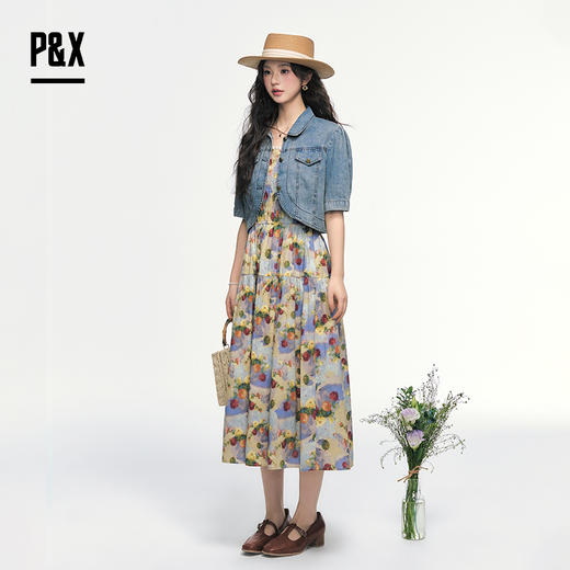 P&X设计师女装 夏季法式复古碎花油画感套装长裙 825214092 花色 商品图3