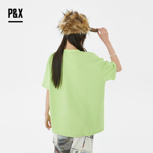 P&X设计师2025夏季圆领休闲街头潮流印花T恤825202251 绿色 商品图4