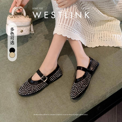 西遇绝美凉单鞋女新款夏季法式水钻网面透气镂空平底玛丽珍鞋V0156597 商品图0