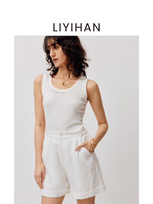 LIYIHAN序章丨25春新款珠针线背心女圆领吊带百搭上衣简约舒适 商品图2