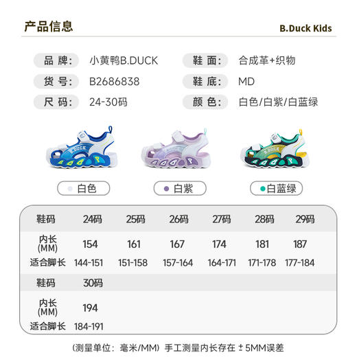 B.Duck小黄鸭童鞋男童凉鞋包头儿童亮灯鞋夏季女童宝宝鞋24-30 B2686838 商品图1