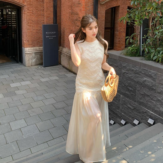 西遇法式拼接连衣裙女夏季新款旅游度假风白色无袖背心裙子SS050566/SS050567 商品图1