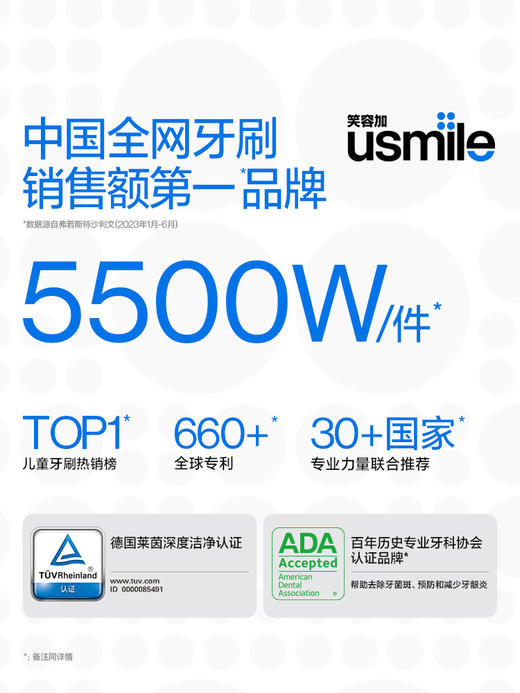 笑容加usmile儿童电动牙刷替换通用的MINI软毛全身软硅胶缓震清洁刷头Q4/Q10/Q20 商品图5