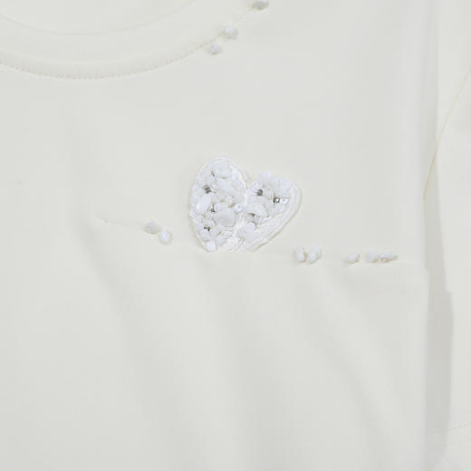 谜底T恤短袖女2025夏新品休闲日常手工钉珠合身X型上衣252MT0620 商品图3