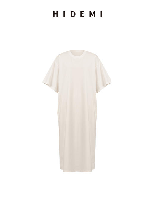 HIDEMI 自然棉系列廓形宽松短袖T恤长款连身裙 白色/深灰/豆乳色 商品图5