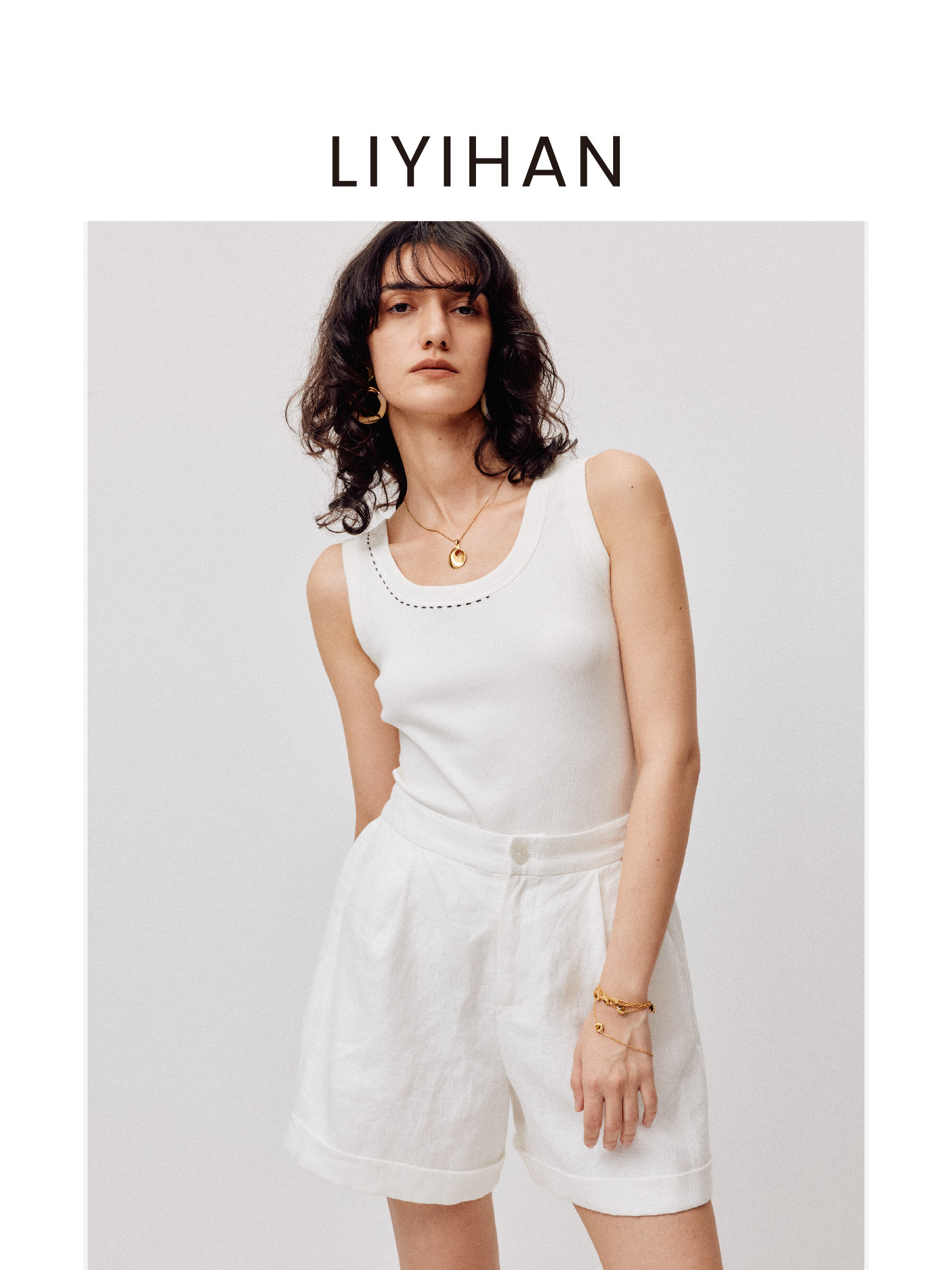 LIYIHAN序章丨25春新款珠针线背心女圆领吊带百搭上衣简约舒适