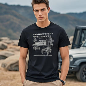 自由基地复古越野露营风印花纯棉微弹短袖T恤025夏季新款情侣装 NMT-2221