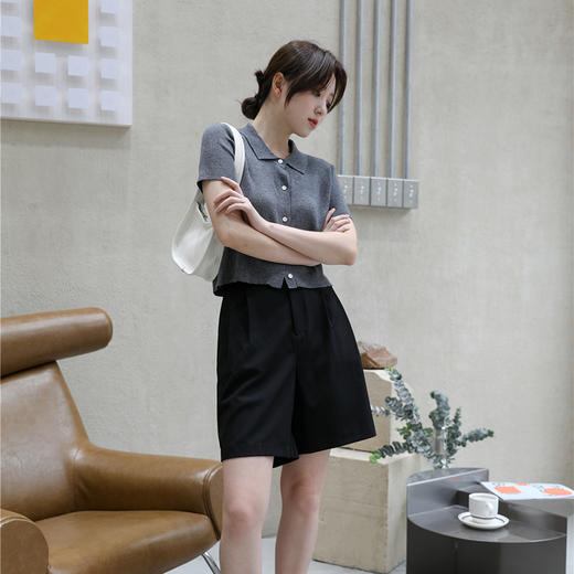 卡其西装短裤女春夏薄款高腰宽松a字休闲中裤直筒复古阔腿五分裤 商品图2