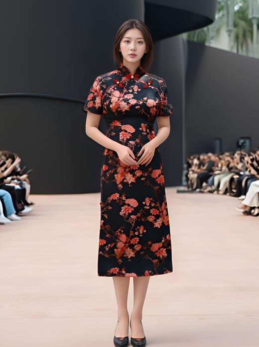 复古双门襟手工盘扣花瓣边旗袍 商品图1