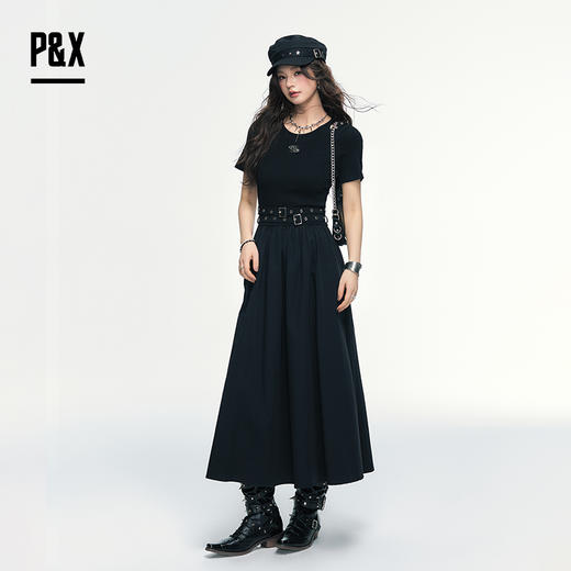 P&X设计师女装 时尚高级感收腰显瘦梭织连衣长裙 825208189 黑色 商品图3