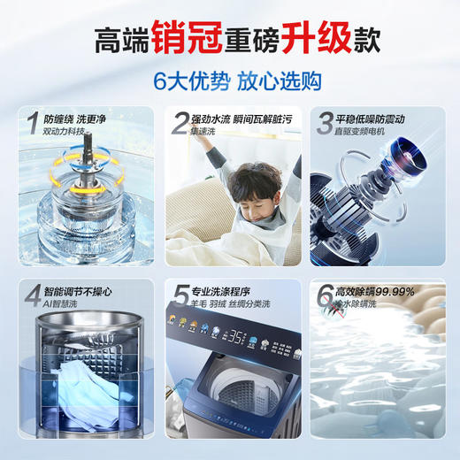 海尔(Haier)10公斤 波轮洗衣机 变频全自动 双动力系列 晶彩触控大屏 高洗净比 玻璃盖XQS100-BZ556 商品图1