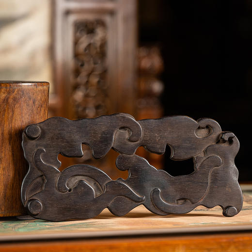 清 紫檀透雕五福临门器座 商品图3