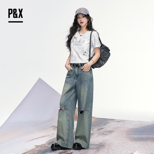 P&X设计师女装 新款潮流小众设计字母针织短款T恤 825202263 白色 商品图2