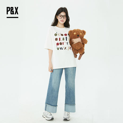P&X设计师女装2025夏季短款百搭宽松圆领T恤825202260 白色 商品图1
