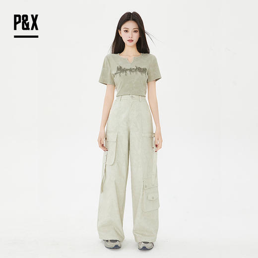 P&X设计师女装2025夏季梭织户外工装阔腿休闲长裤825209213 浅绿 商品图2