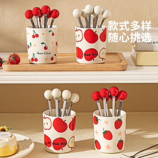 摩登主妇樱桃水果叉子不锈钢水果签收纳罐高级感餐具小叉子蛋糕叉 商品图4