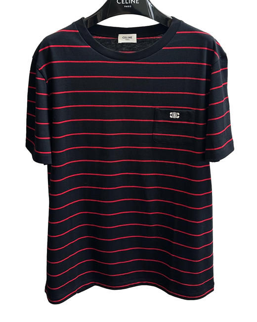 中性款刺绣条纹短袖T恤he008 商品图0