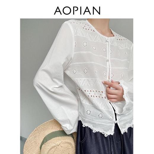 奥篇古法镂空绣+100棉 白色仙仙衫 小宽版刺绣衬衫 商品图2