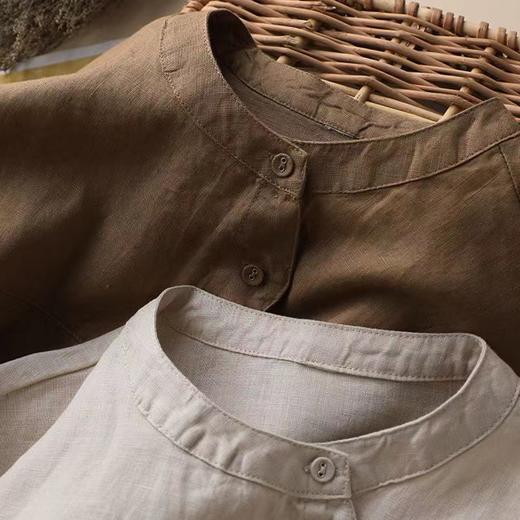 2025新款纯色灯笼袖棉麻衬衣女宽松娃娃小衫设计感九分袖时尚衬衫 商品图2