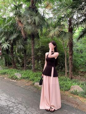 现货  清甜少女 轻法式氛围感 收腰开叉设计背心+阔腿裤