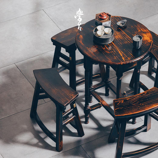 娜家中圆桌 中式仿古漆榫卯结构可折叠一桌四凳 商品图5