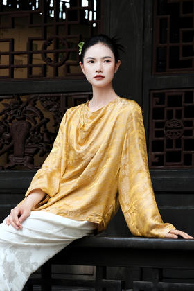 盛唐牡丹 |清明上河图提花缎面套头上衣