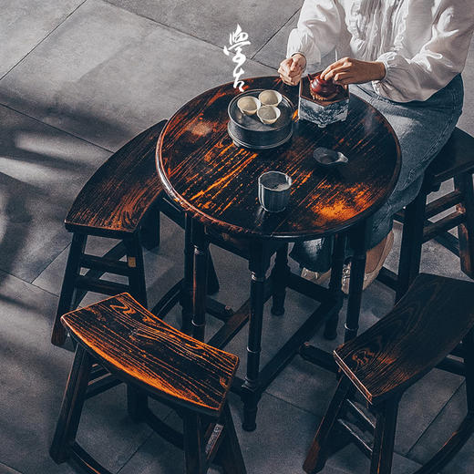 娜家中圆桌 中式仿古漆榫卯结构可折叠一桌四凳 商品图1