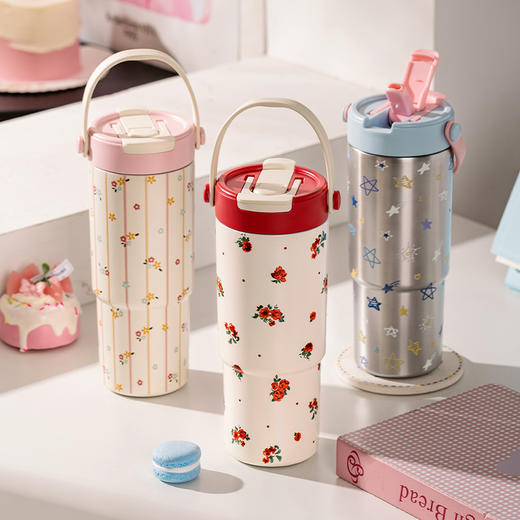 摩登主妇保冷保温杯陶瓷内胆高颜值大容量带提手水杯冰霸杯吸管杯子 商品图0