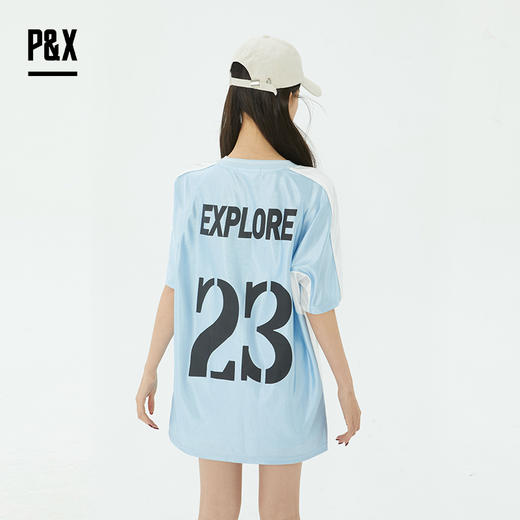 P&X设计师2025夏季新款休闲运动宽松薄款透气T恤825202226 蓝色 商品图4