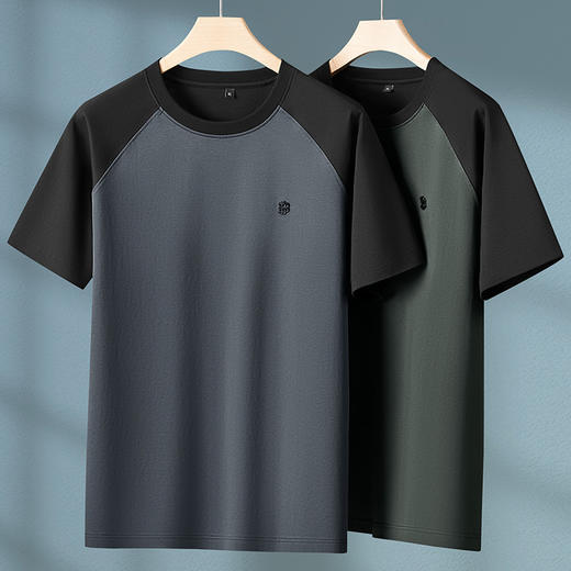 【棉质】【DPF】大依优型大码短袖T恤圆领时尚拼接插肩体恤男士加肥加大夏装薄款胖子休闲上衣 商品图3