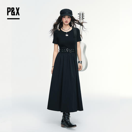 P&X设计师女装 时尚高级感收腰显瘦梭织连衣长裙 825208189 黑色 商品图1