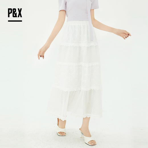P&X设计师2025夏季蛋糕裙芭蕾风温柔半身长裙825207333 白色 商品图0