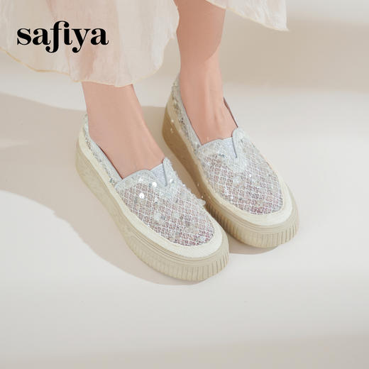 预售|Safiya/索菲娅2025春夏百搭懒人编织透气亮片蕾丝渔夫鞋SFD1112236 商品图5