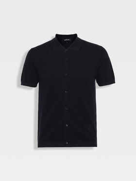 callisto藏青POLO翻领针织开衫T恤