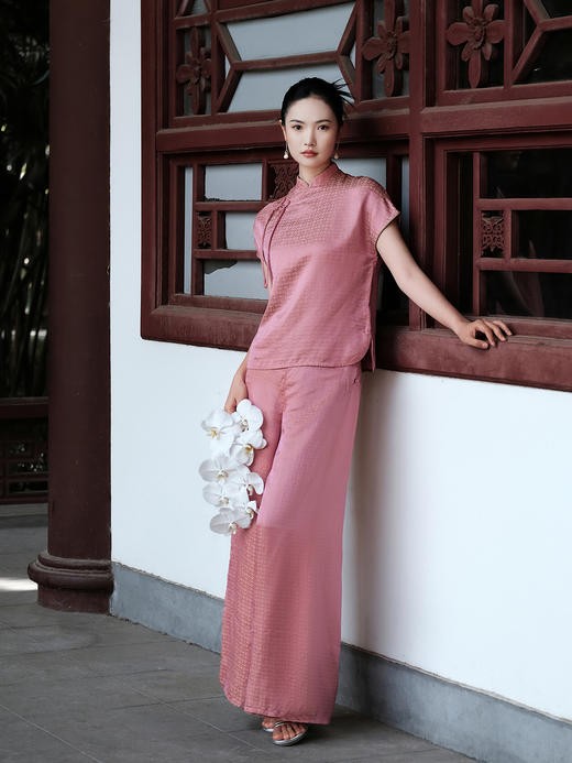 盛唐牡丹 |真丝提花侧开叉女裤 商品图0