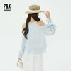 P&X设计师2025夏季一字肩挂颈露肩荷叶边雪纺衫825228073 蓝色 商品缩略图4