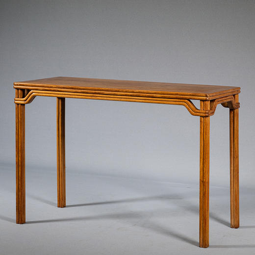 民国 黄花梨嵌花梨木劈料高罗锅枨圆包圆条桌 商品图4