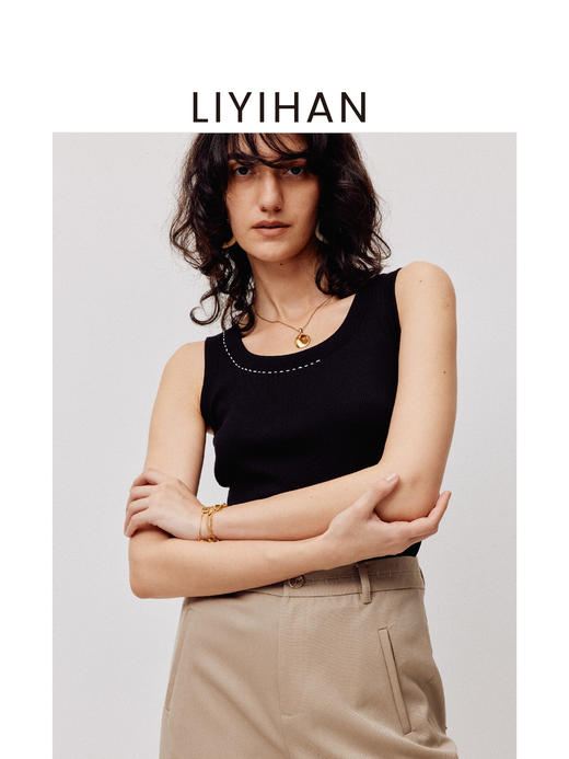 LIYIHAN序章丨25春新款珠针线背心女圆领吊带百搭上衣简约舒适 商品图1